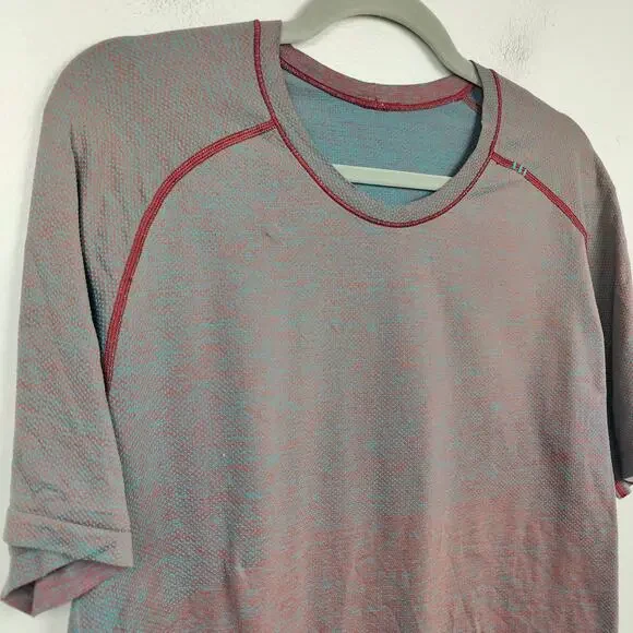Lululemon Metal Vent Tech Tee Mens Large Red Teal Breathable Mesh Gym FLAWED - Picture 2 of 7